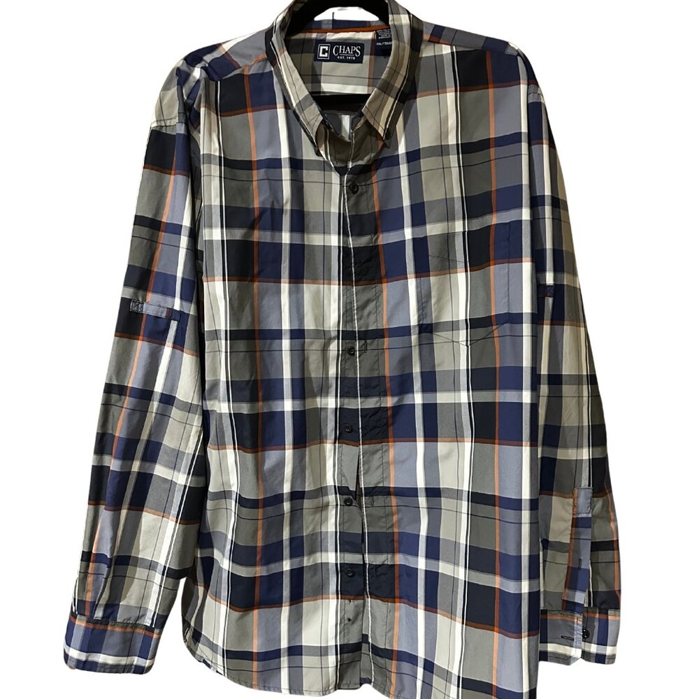 Chaps Blue/White/Rust Plaid Button Down Shirt | 2XL